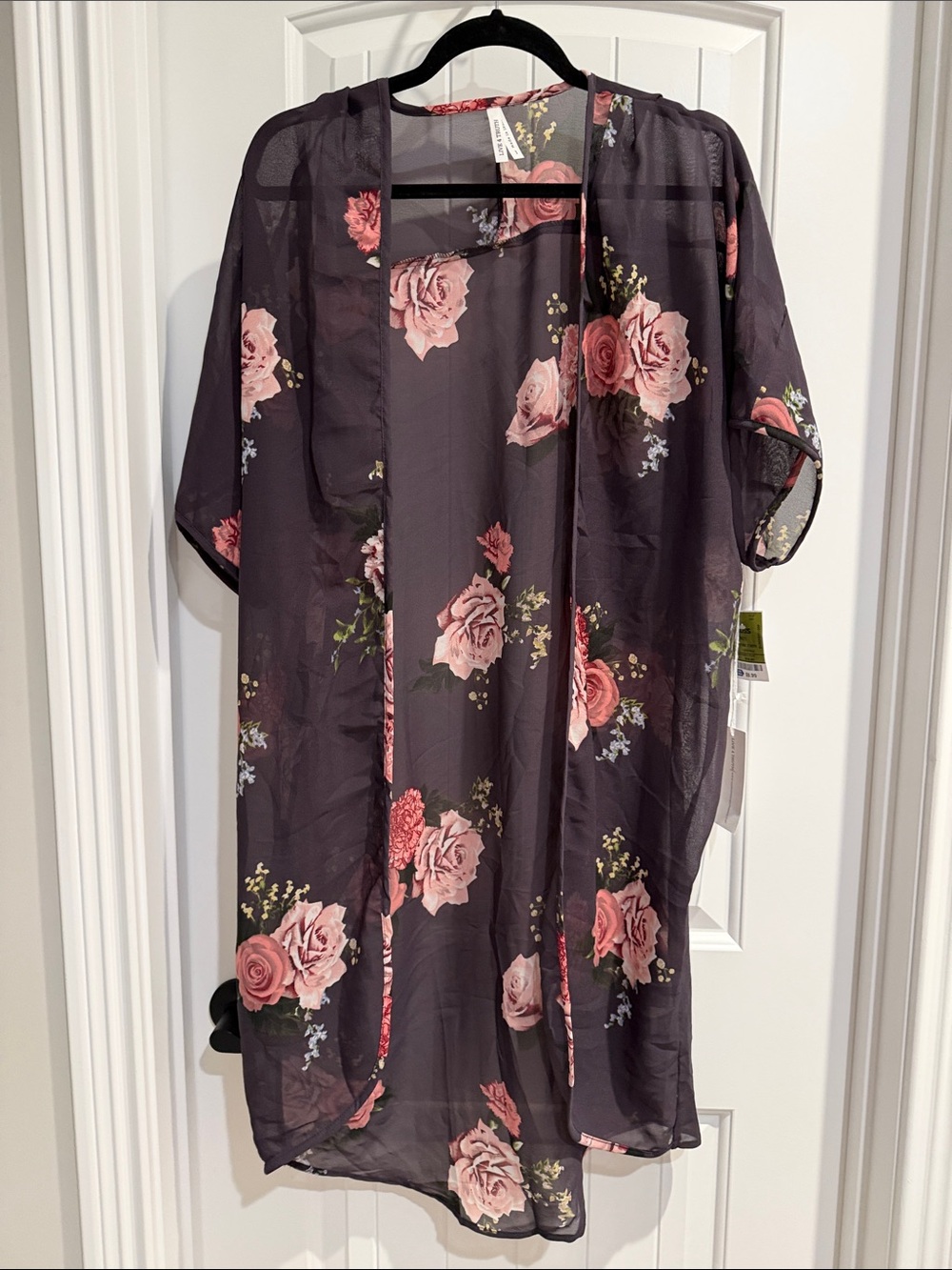 Live 4 Truth Sheer Floral Kimono in Black and Pink